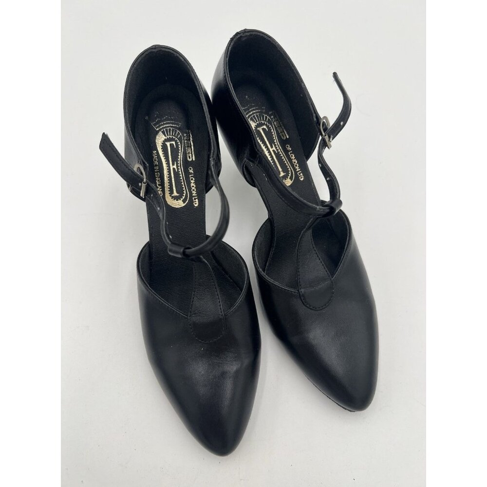 Freed of London Ballroom Dance Shoes Black Leather T-Strap Suede Sole UK 6 US 8